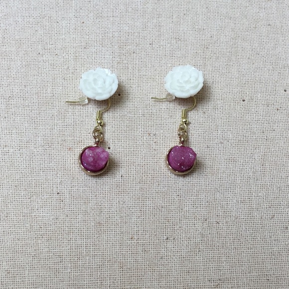 Pink Druzy Earring - Picture 1 of 3